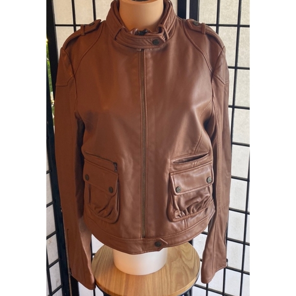 Bally | Tan 100% Lambskin Leather Moto Jacket - Picture 9 of 9